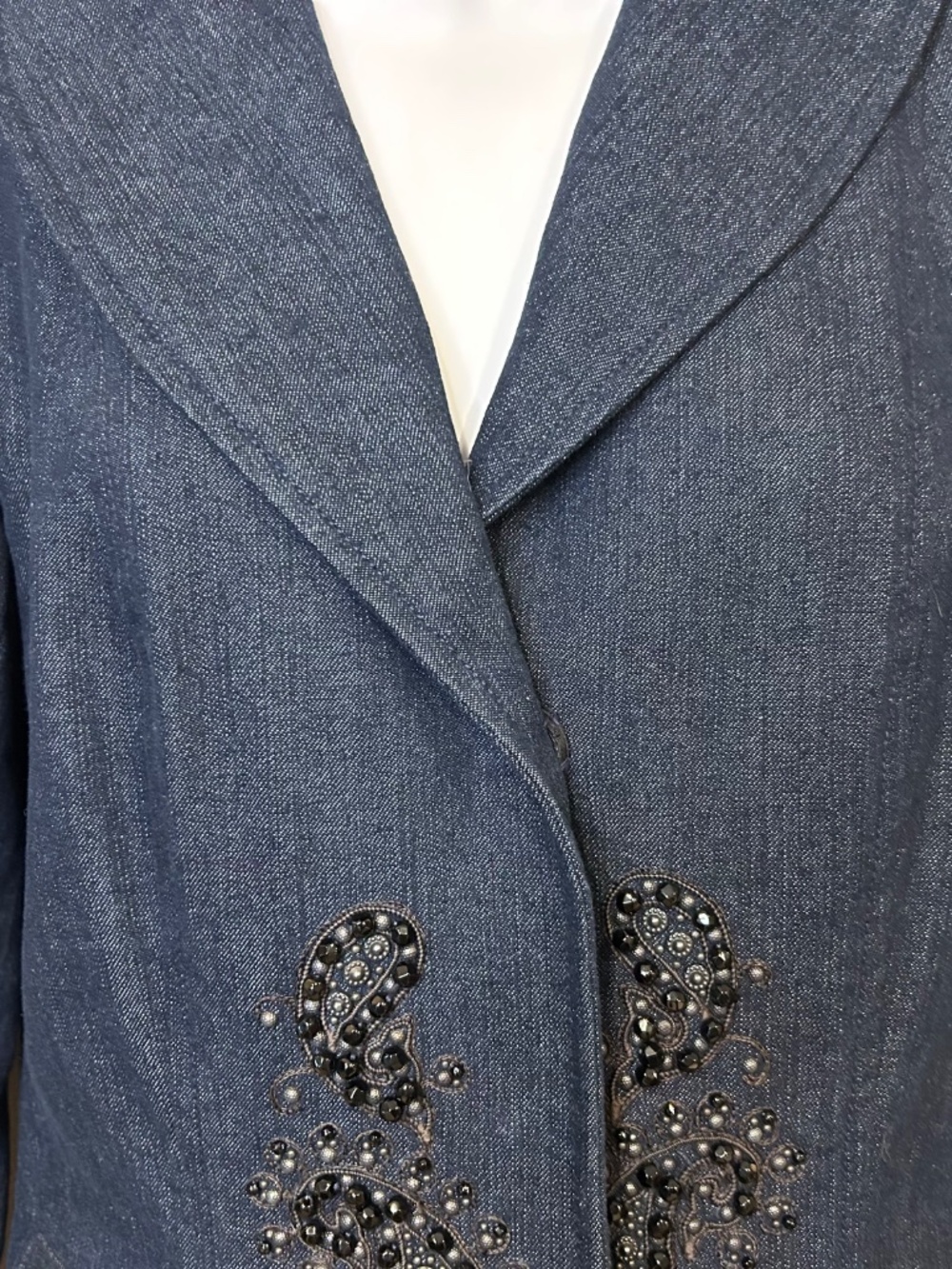 Dana Buchman Beaded Paisley Denim Blazer Vintage Cowgirl Stretch Size 2 - Picture 5 of 12